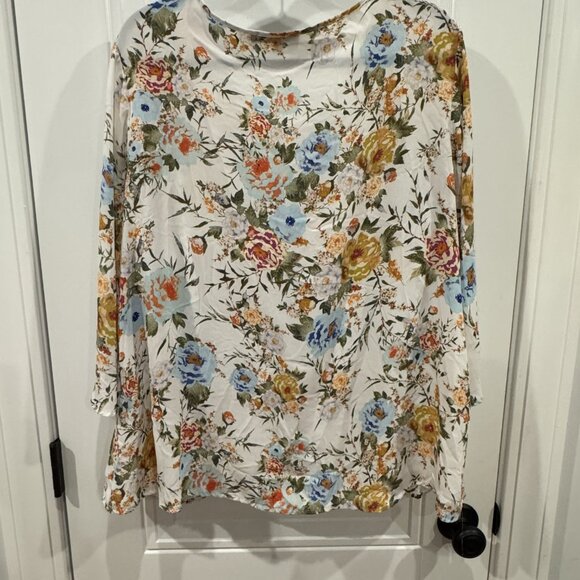 Rose & Olive Cream Floral Sheer Top EUC - Picture 7 of 9
